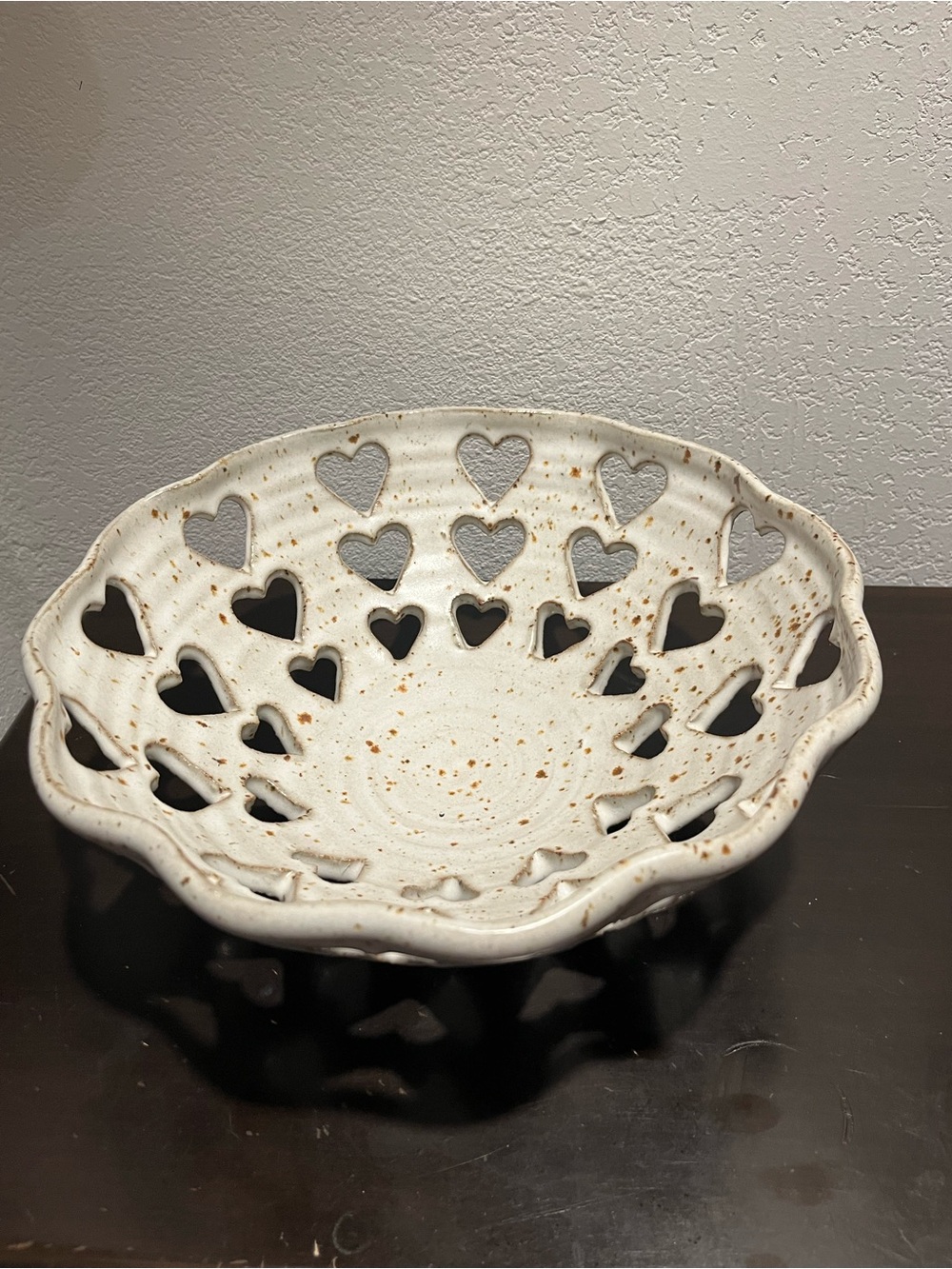 Handcrafted White Speckled Heart Cutout Ceramic Bowl